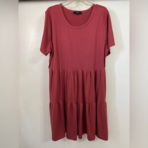 Casual Stretchy Flowy Coral Tiered Women's Dress 3X